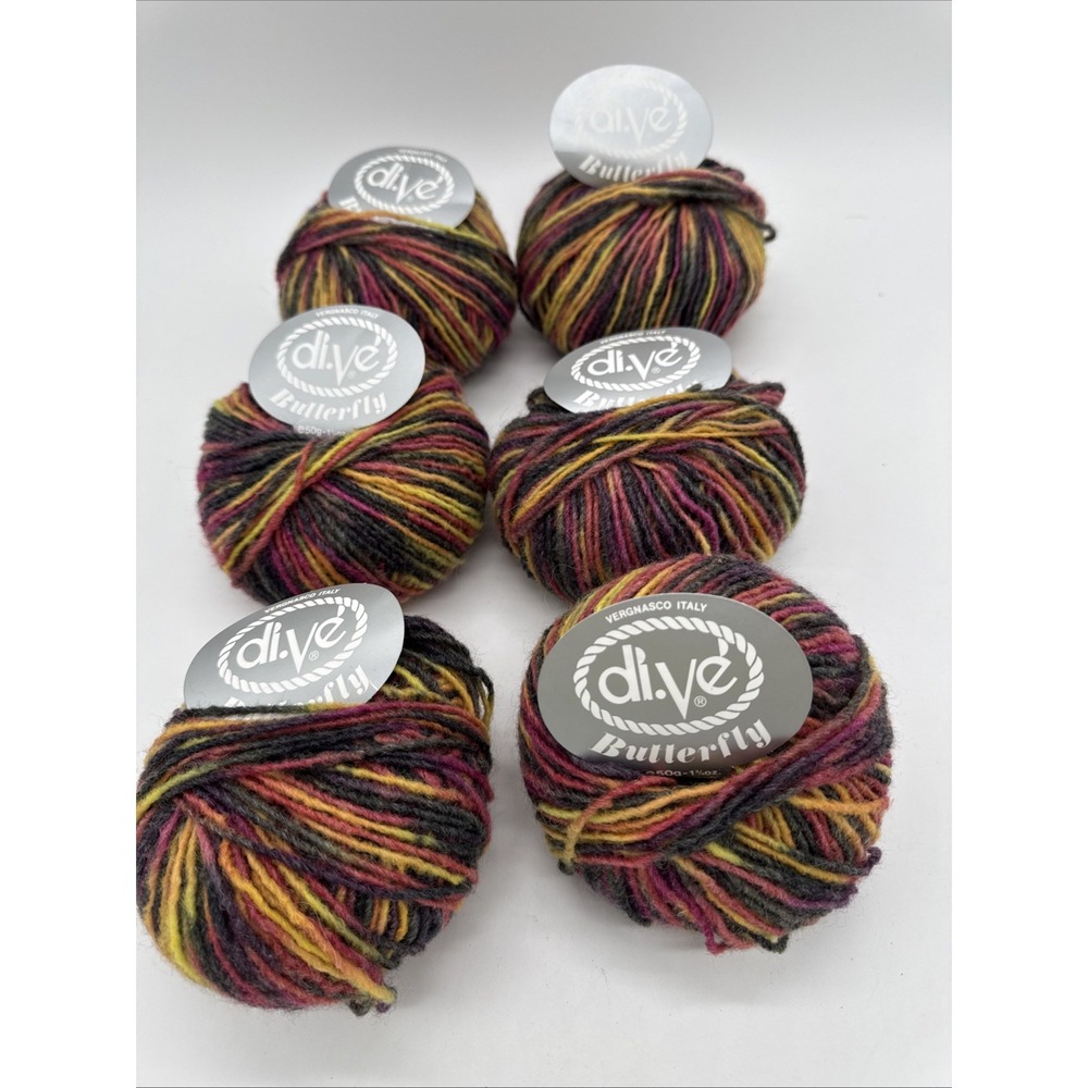 Di.ve Multicolored Butterfly Yarn Wool,Acrylic Alpaca Italy Lot 1385 Color 26293